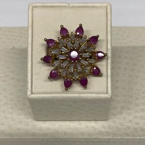 Elegant Indian Bollywood Fashion Ring Gold and Pink Gemstone Brooch (adjustable)